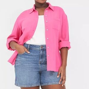 18/20 Lane Bryant Hot Pink Cotton Button Front Top